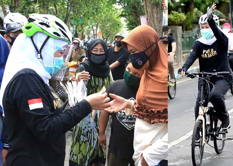 Disela gowes bersama pemintas covid-19 di Tulungagung, Gubernur bagikan masker dan edukasi masyarakat.